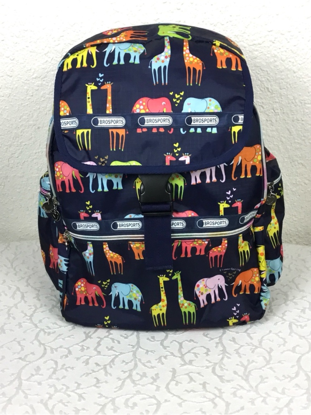 Colorful Giraffe & Elephant Print Navy Backpack - Picture 4 of 9